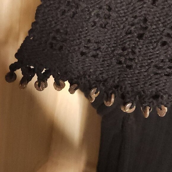 Tommy Bahama Black Hooded V Neck Summer Sweater Beaded Trim Medium - Picture 5 of 7